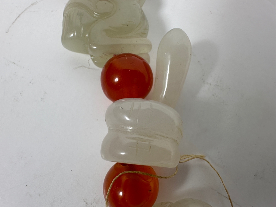 Just Added - Vintage Chinese Carved Jade Zodiac Figurine Beads & Carnelian Beads 10'L [Photo 8]