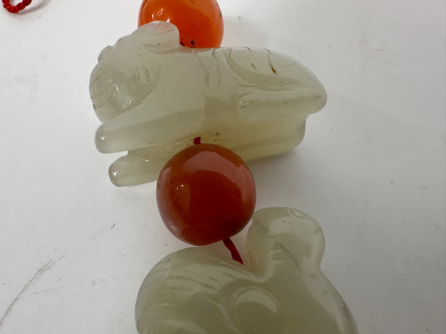 Just Added - Vintage Chinese Carved Jade Zodiac Figurine Beads & Carnelian Beads 10'L [Photo 11]