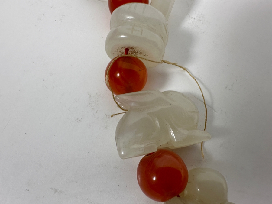 Just Added - Vintage Chinese Carved Jade Zodiac Figurine Beads & Carnelian Beads 10'L [Photo 7]
