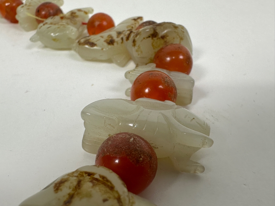 Just Added - Vintage Chinese Carved Jade Zodiac Figurine Beads & Carnelian Beads 10'L [Photo 13]