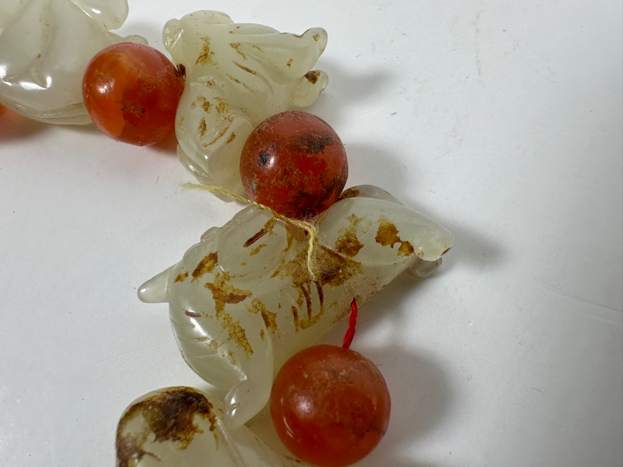 Just Added - Vintage Chinese Carved Jade Zodiac Figurine Beads & Carnelian Beads 10'L [Photo 5]