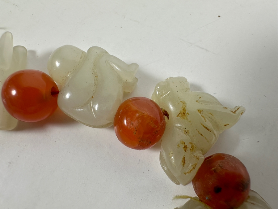 Just Added - Vintage Chinese Carved Jade Zodiac Figurine Beads & Carnelian Beads 10'L [Photo 6]