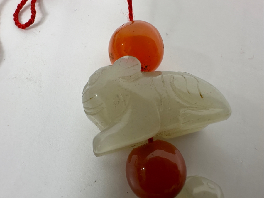 Just Added - Vintage Chinese Carved Jade Zodiac Figurine Beads & Carnelian Beads 10'L [Photo 10]
