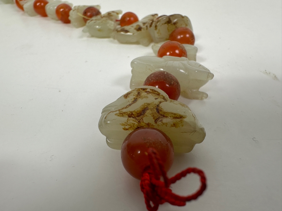 Just Added - Vintage Chinese Carved Jade Zodiac Figurine Beads & Carnelian Beads 10'L [Photo 12]