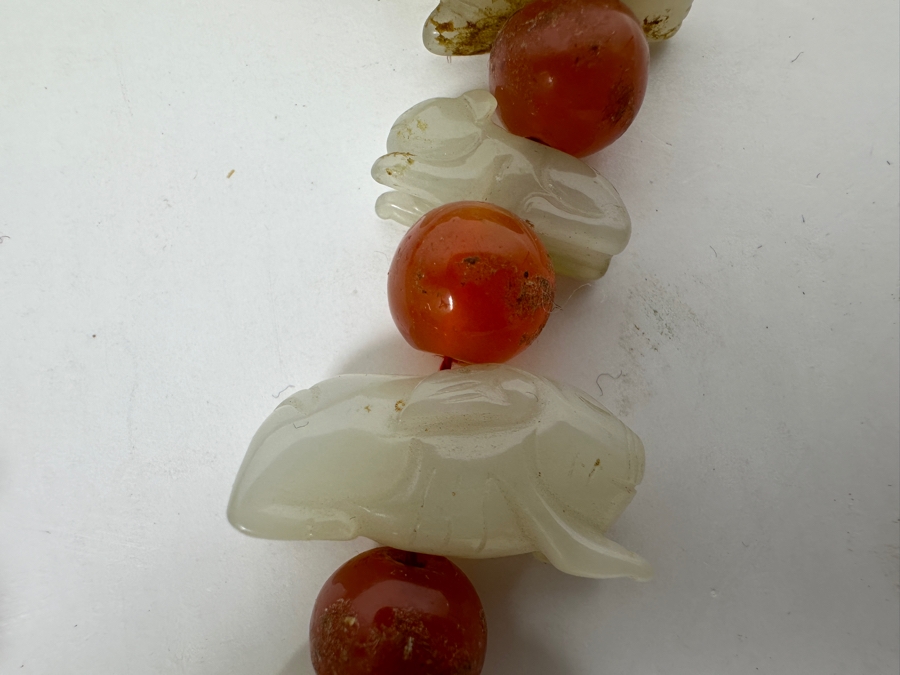 Just Added - Vintage Chinese Carved Jade Zodiac Figurine Beads & Carnelian Beads 10'L [Photo 3]