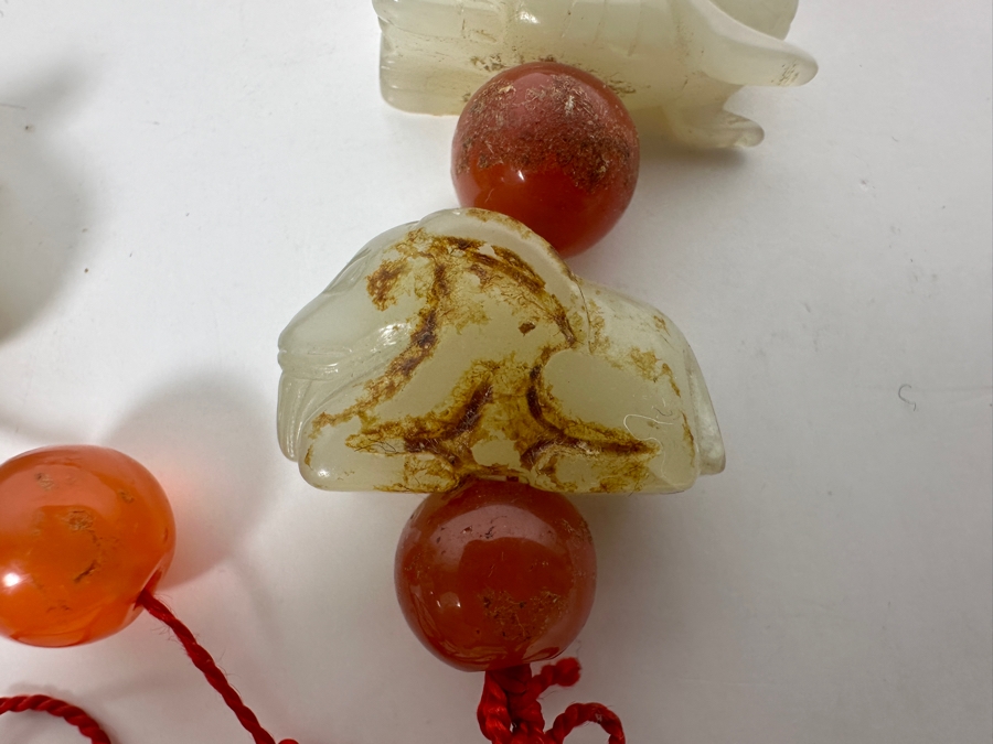 Just Added - Vintage Chinese Carved Jade Zodiac Figurine Beads & Carnelian Beads 10'L [Photo 2]