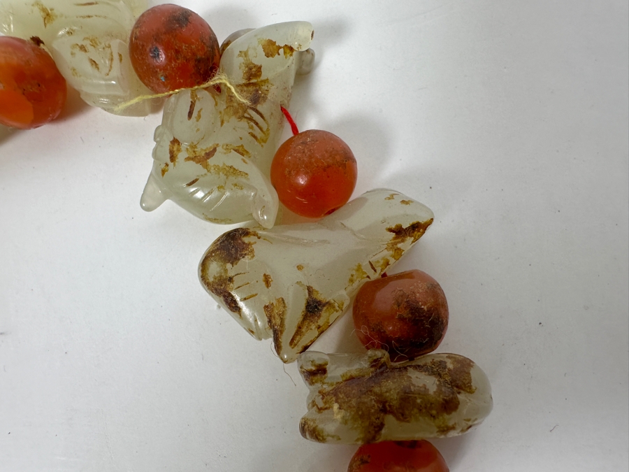 Just Added - Vintage Chinese Carved Jade Zodiac Figurine Beads & Carnelian Beads 10'L [Photo 4]