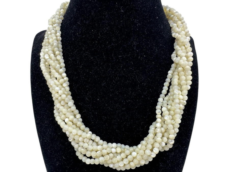 Just Added - Multi-Strand White Mother of Pearl Round Beaded Necklace 18' [Photo 1]