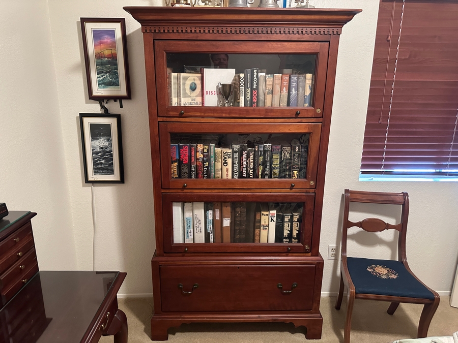 Just Added - Lexington Bob Timberlake Solid Cherry Chippendale Barrister Bookcase Lockable With Key 42W X 17D X 72H [Photo 3]