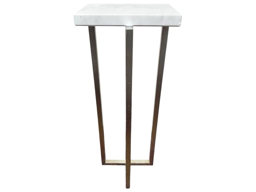 Just Added - Marble Top Table With Metal Base (Has Ding on One Corner) 7'W x 9'D x 23.5'H [Photo 1]