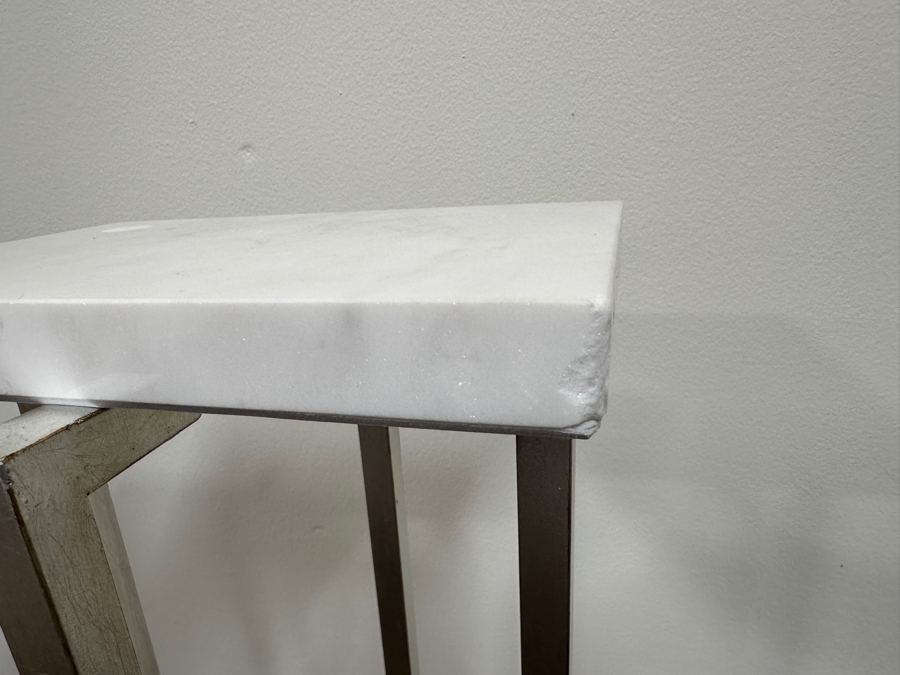 Just Added - Marble Top Table With Metal Base (Has Ding on One Corner) 7'W x 9'D x 23.5'H [Photo 5]