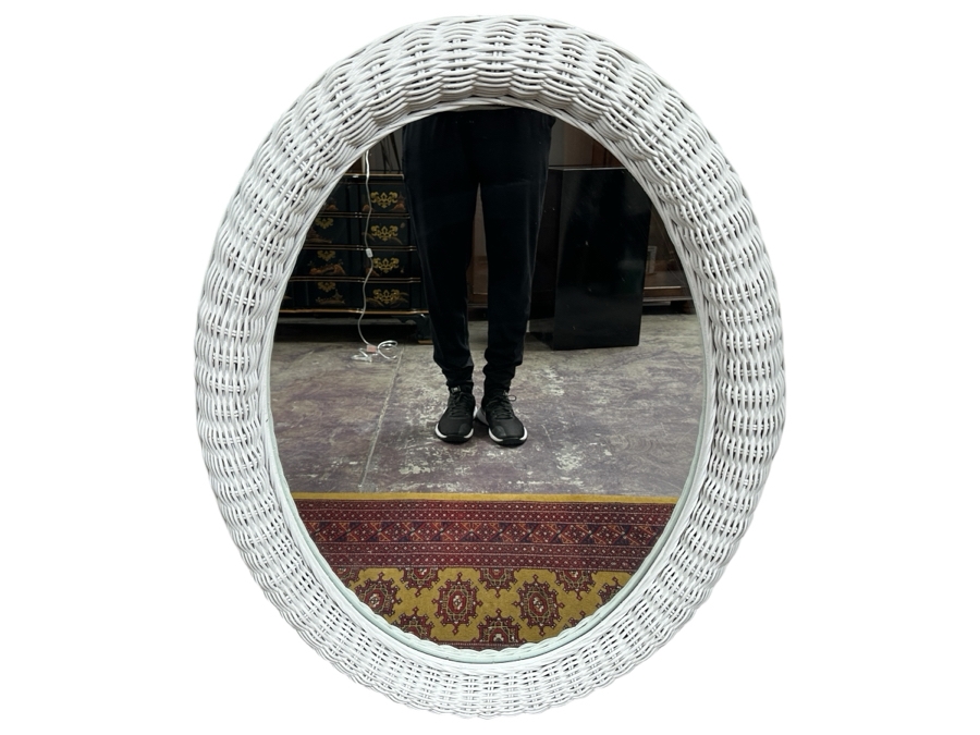 Just Added - Vintage Lexington Henry Link White Wicker Mirror 29' x 38' [Photo 1]