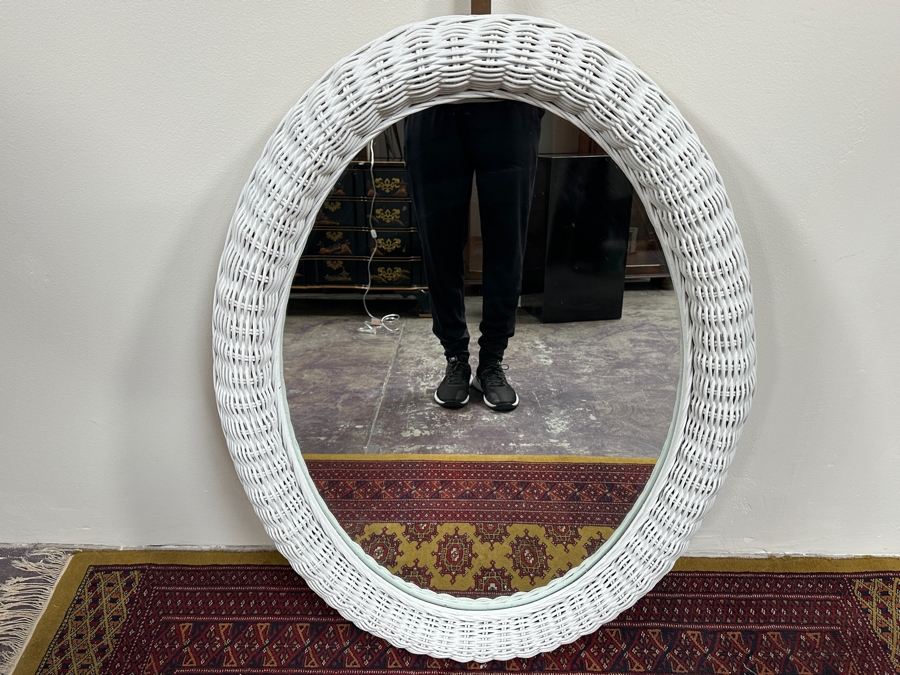 Just Added - Vintage Lexington Henry Link White Wicker Mirror 29' x 38' [Photo 2]