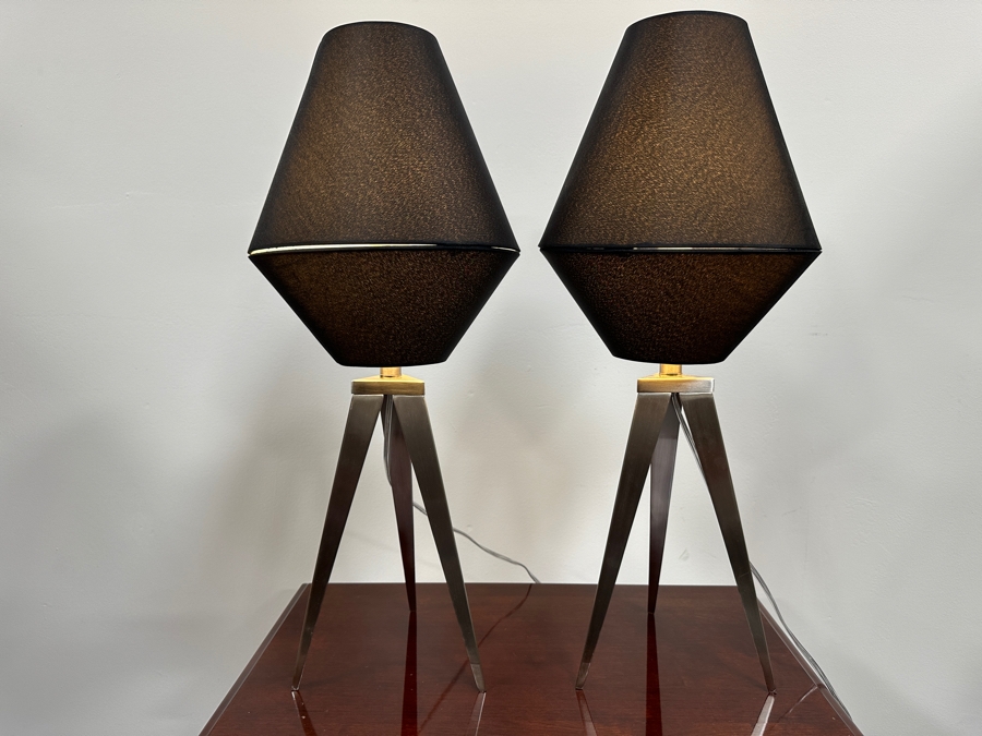 Just Added - Pair Of Metal Tripod Table Lamps 29'H [Photo 3]