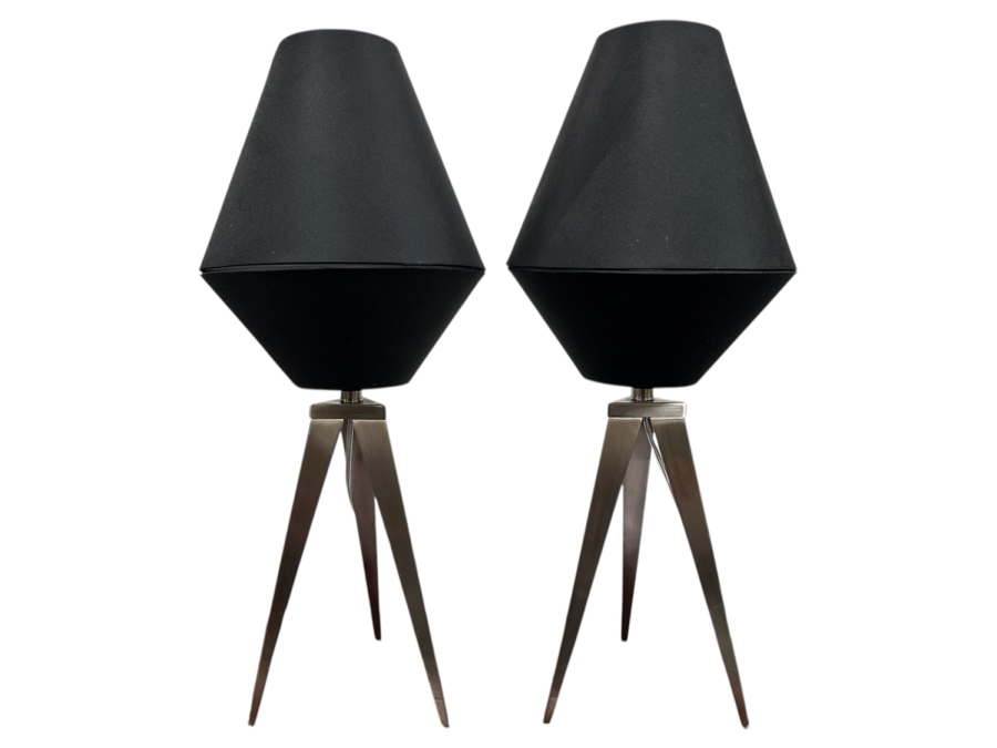 Just Added - Pair Of Metal Tripod Table Lamps 29'H
