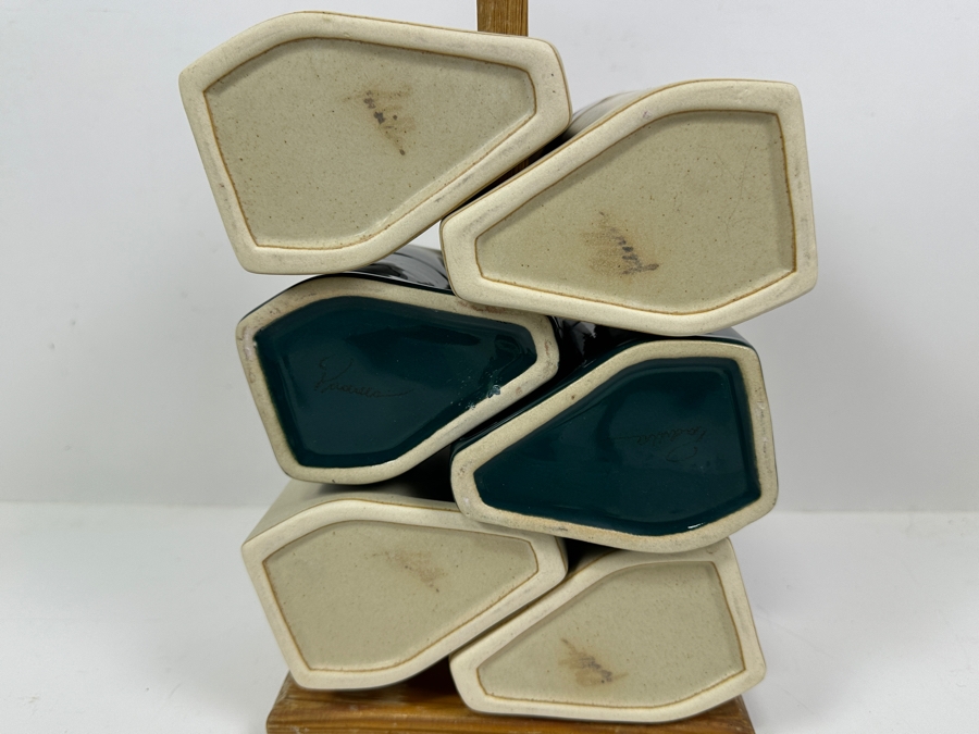 Just Added - Rodolfo Padilla (7) Stackable Drip Glaze Studio Pottery Coffee Mugs With Wooden Stand 14'H [Photo 9]