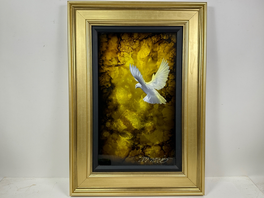 Just Added - Chris DeRubeis Original Mixed Media Painting On Aluminum Signed Lower Right By Artist Titled 'Heaven's Dove' 12 X 19.5 Framed 19.5 X 27.5 With C.O.A. Appraised At $3,200 [Photo 2]