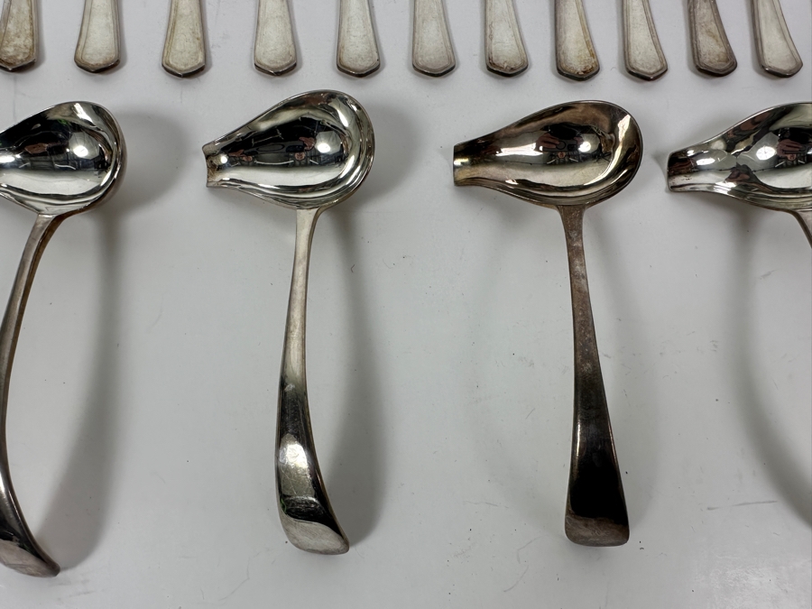 Just Added - Vintage Rosewood Handle Salad Spoon & Fork Set With Box, (16) Silverplate Seafood Forks & (4) English Silverplate Small Ladle Sauce Spoons [Photo 4]