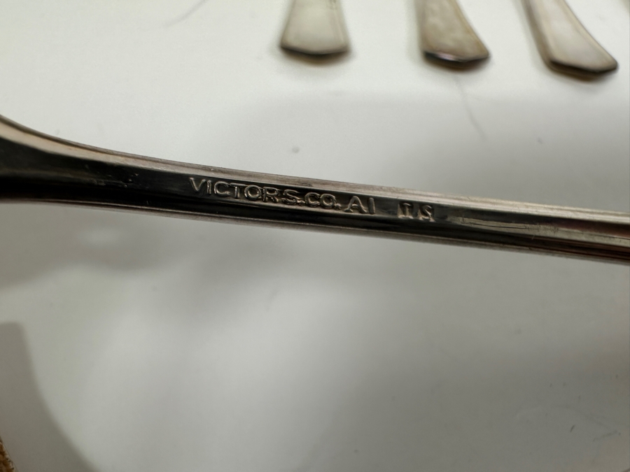 Just Added - Vintage Rosewood Handle Salad Spoon & Fork Set With Box, (16) Silverplate Seafood Forks & (4) English Silverplate Small Ladle Sauce Spoons [Photo 6]