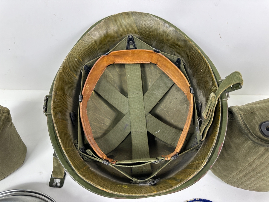 Just Added - US Military WWII/Vietnam M1 Metal Helmet, Pair Of Canteens, Mess Kit & USN WWII VF-14 The Iron Angels US Military Flight Jacket Patch [Photo 5]