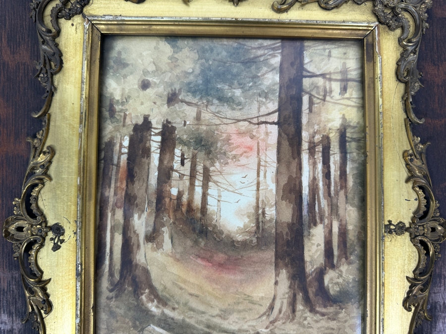 Elbridge J. Fenn (1857-1934, United States) Original Landscape Watercolor Painting On Paper Signed Lower Right E J Fenn 1902 6' X 9' In Antique Frame 14' X 18.5' [Photo 3]