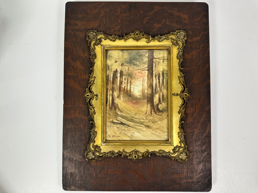 Elbridge J. Fenn (1857-1934, United States) Original Landscape Watercolor Painting On Paper Signed Lower Right E J Fenn 1902 6' X 9' In Antique Frame 14' X 18.5' [Photo 2]