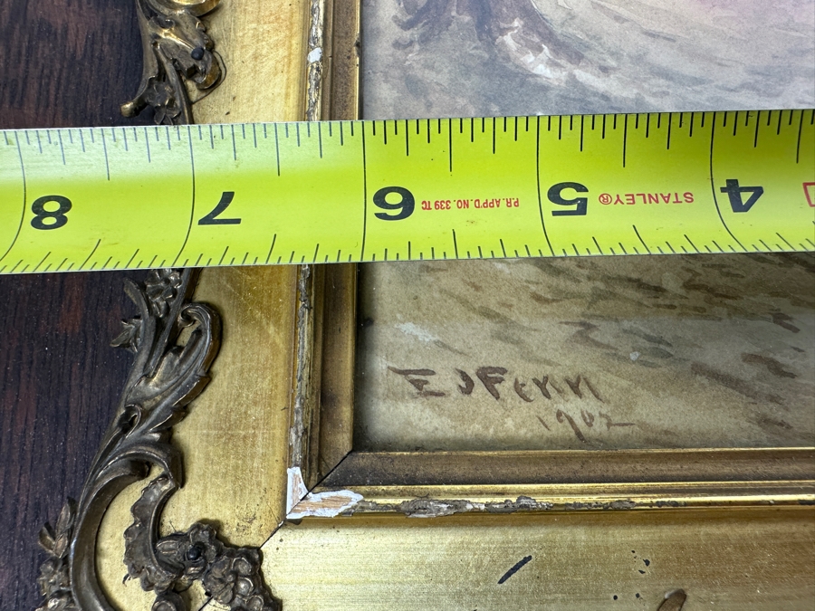 Elbridge J. Fenn (1857-1934, United States) Original Landscape Watercolor Painting On Paper Signed Lower Right E J Fenn 1902 6' X 9' In Antique Frame 14' X 18.5' [Photo 8]