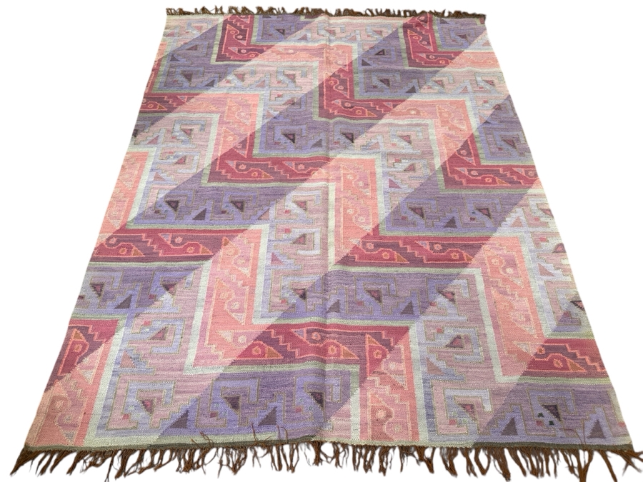 Vintage Hand Woven Wool Rug 47 X 60