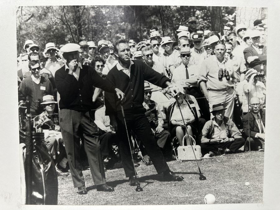 Frank Christian Photograph From The Original Negative Of Smoking Ben Hogan And Arnold Palmer At The 1966 Masters Golf Tournament 19.75 X 16 Framed 24.5 X 21 [Photo 1]