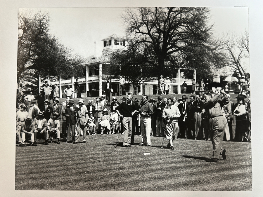 Frank Christian Photograph From The Original Negative Of The 1935 Great Foursome At Augusta: Bobby Jones, Walter Hagen, Tommy Armour & Gene Sarazen Golfing Photo 14 X 11 Framed 20.5 X 17 [Photo 1]