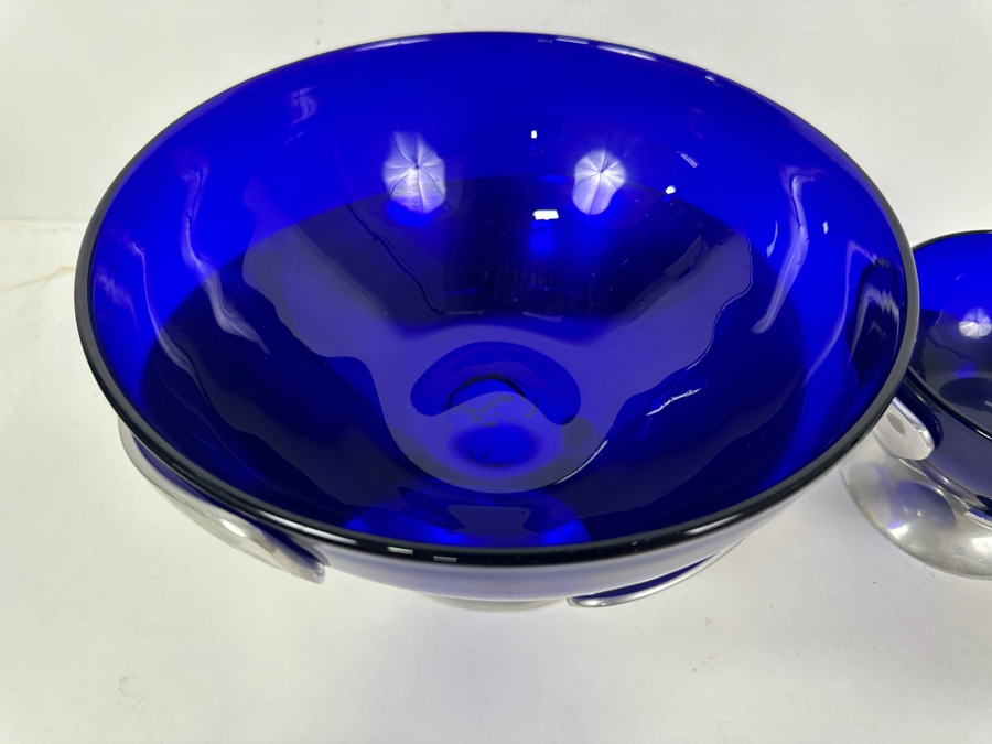 Mexican Art Glass Bowls with Metal Bases 10.5'W x 6.25'H and 6'W x 4'H [Photo 4]