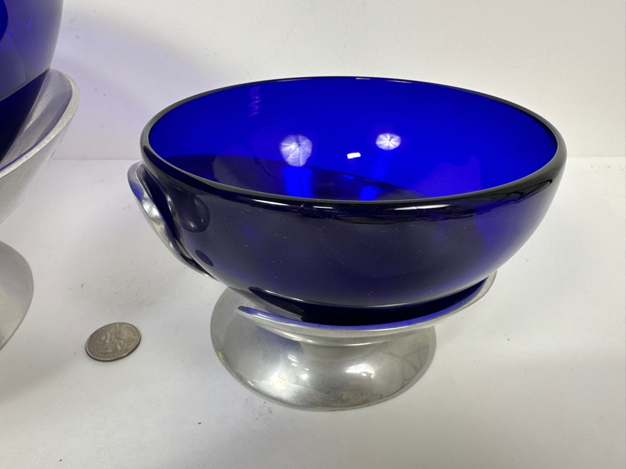 Mexican Art Glass Bowls with Metal Bases 10.5'W x 6.25'H and 6'W x 4'H [Photo 5]