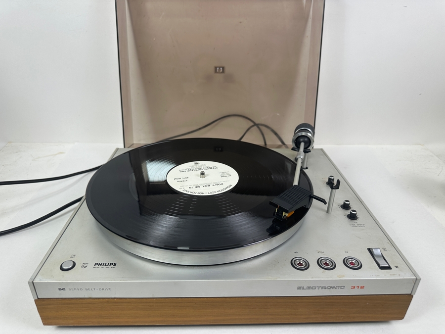 Just Added - Philips DC Servo Belt-Drive Record Player Model Electronic 312 With Audio-Technica Cartridge Needle Made In Holland Tested Working [Photo 3]
