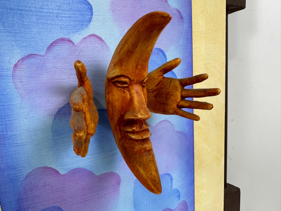 Original Mixed Media Sculptural Artwork with 3D Crescent Moon and Hands  Artist Signed 18.5W X 24H X 6D [Photo 5]