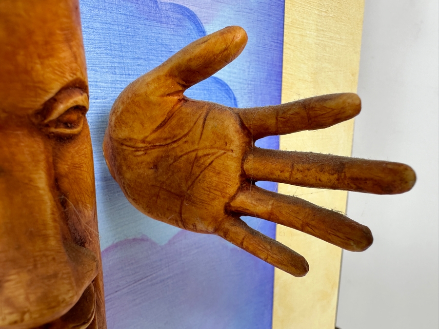 Original Mixed Media Sculptural Artwork with 3D Crescent Moon and Hands  Artist Signed 18.5W X 24H X 6D [Photo 4]