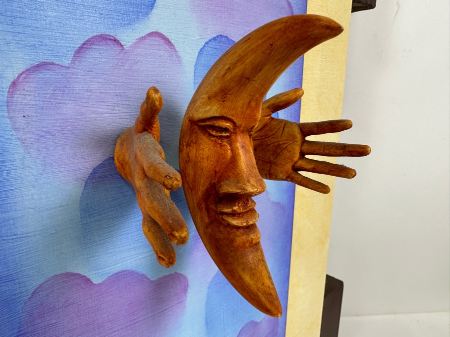 Original Mixed Media Sculptural Artwork with 3D Crescent Moon and Hands  Artist Signed 18.5W X 24H X 6D [Photo 3]