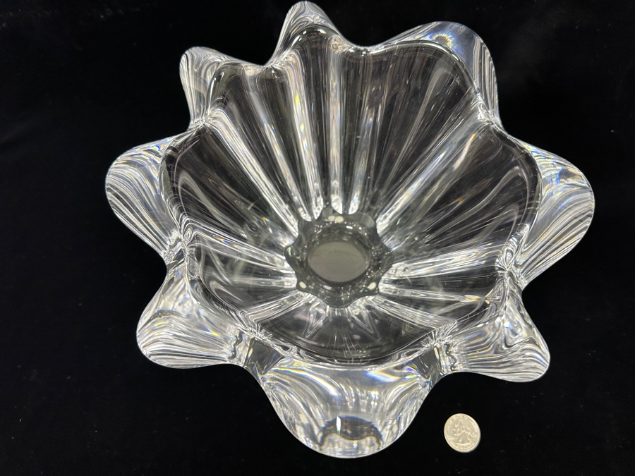 Kosta Boda Signed Anna Ehrner Scalloped Crystal Clear Glass Vase 9.5'W x 6'H [Photo 5]