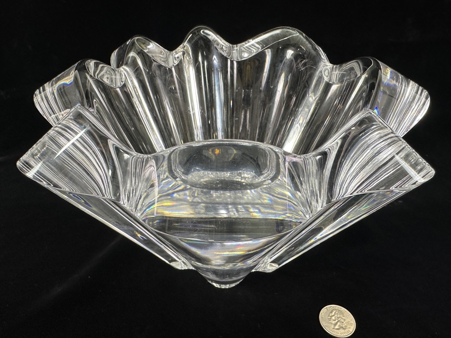 Kosta Boda Signed Anna Ehrner Scalloped Crystal Clear Glass Vase 9.5'W x 6'H [Photo 4]