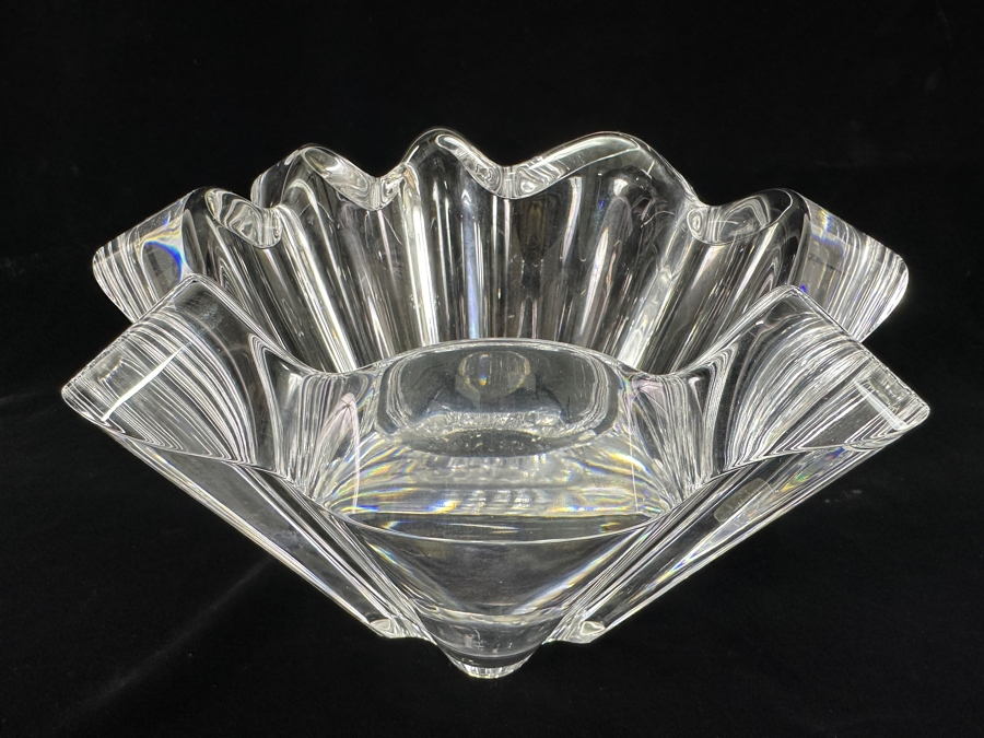 Kosta Boda Signed Anna Ehrner Scalloped Crystal Clear Glass Vase 9.5'W x 6'H [Photo 7]