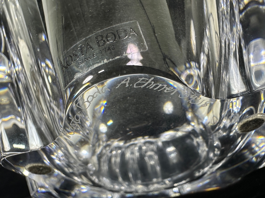 Kosta Boda Signed Anna Ehrner Scalloped Crystal Clear Glass Vase 9.5'W x 6'H [Photo 11]