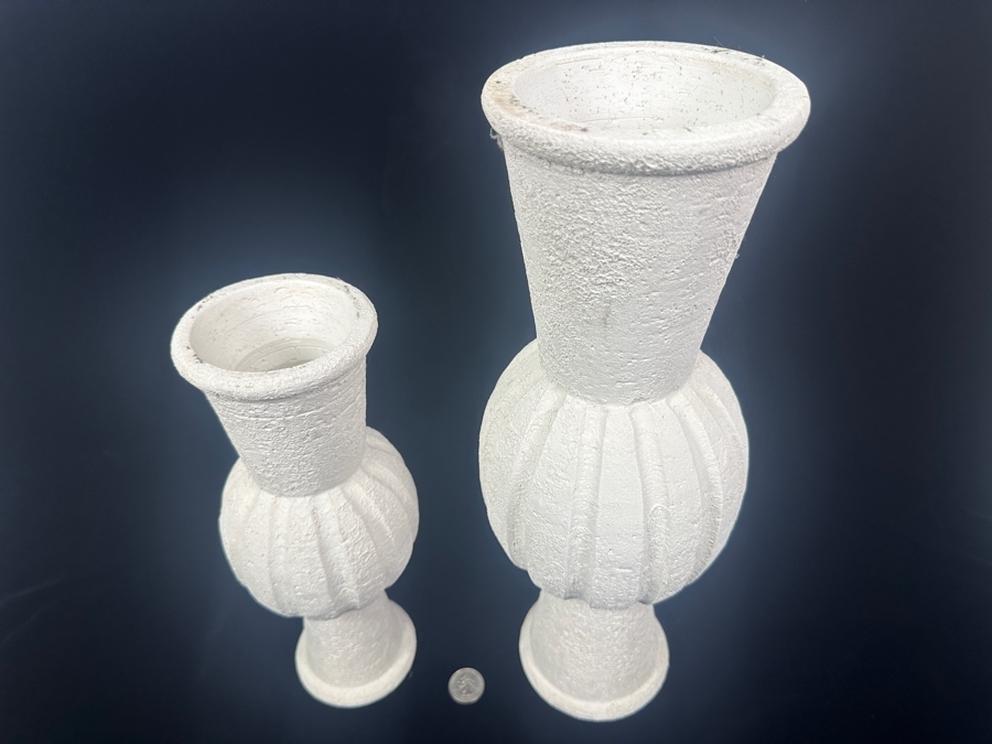 Pair of White Textured Candlesticks 11'H and 15.5'H [Photo 2]