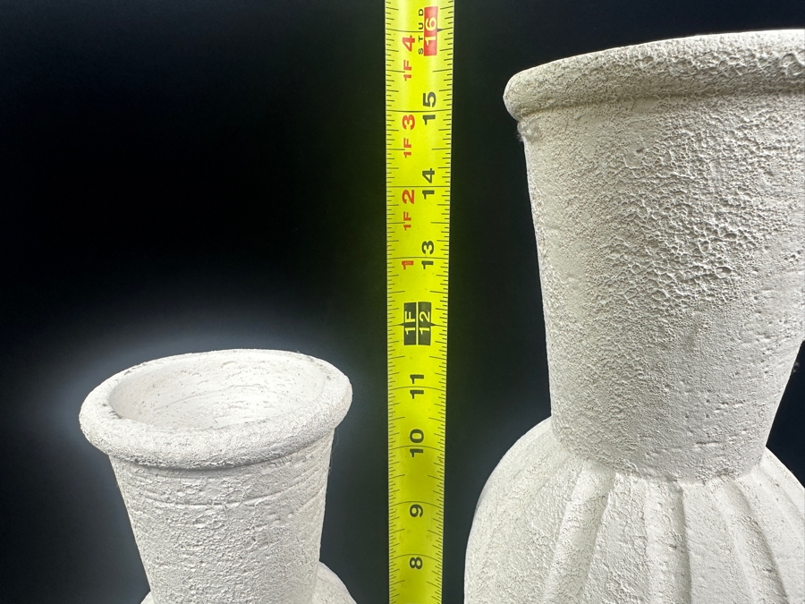 Pair of White Textured Candlesticks 11'H and 15.5'H [Photo 3]