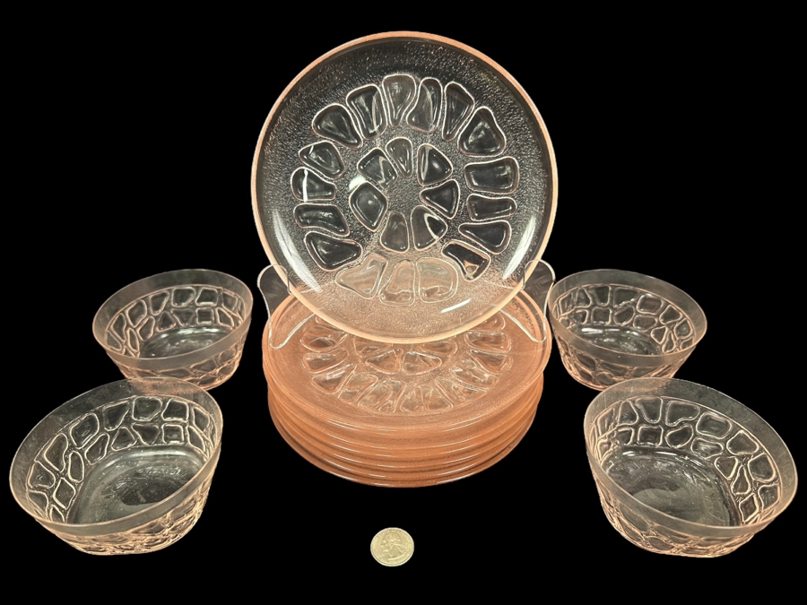 Set of (8) Pink Fostoria Plates and (4) Bowls [Photo 1]