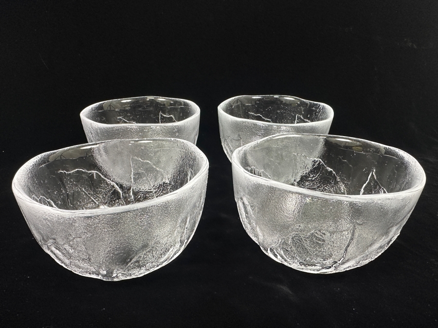 Set of (4) Kosta Boda Party Series Leaf Embossed Clear Glass Bowls 5'W [Photo 7]