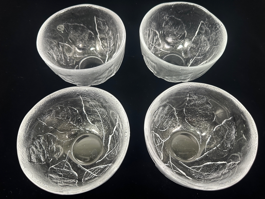 Set of (4) Kosta Boda Party Series Leaf Embossed Clear Glass Bowls 5'W [Photo 6]