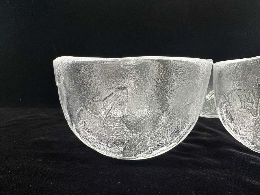 Set of (4) Kosta Boda Party Series Leaf Embossed Clear Glass Bowls 5'W [Photo 5]