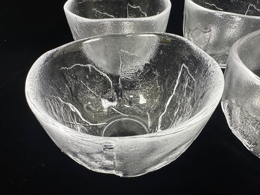 Set of (4) Kosta Boda Party Series Leaf Embossed Clear Glass Bowls 5'W [Photo 4]