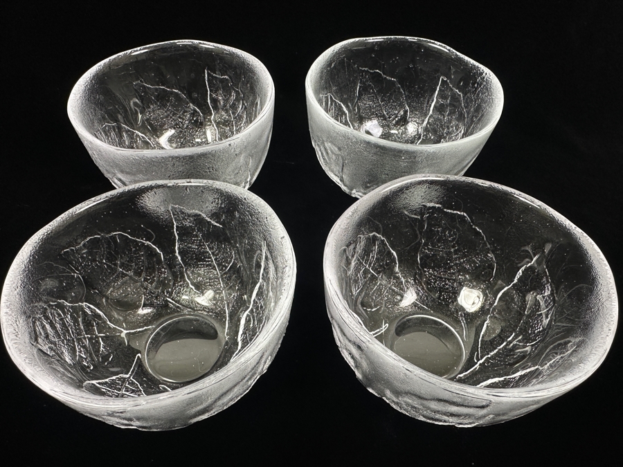 Set of (4) Kosta Boda Party Series Leaf Embossed Clear Glass Bowls 5'W [Photo 3]