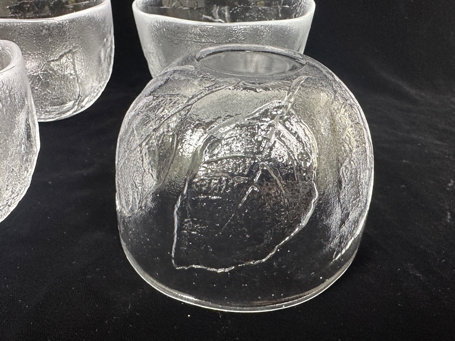 Set of (4) Kosta Boda Party Series Leaf Embossed Clear Glass Bowls 5'W [Photo 8]