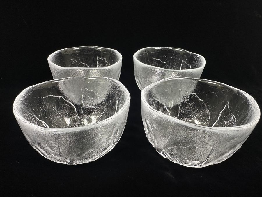 Set of (4) Kosta Boda Party Series Leaf Embossed Clear Glass Bowls 5'W [Photo 2]